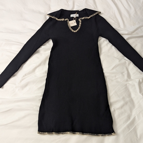 rihoas / new with tags /  S, M , L /The Black Contrast Stitch Sweater Mini Dress - Picture 3 of 6